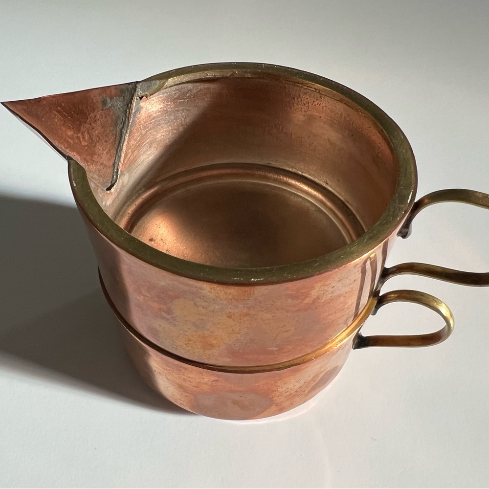 Copper and brass sugar and creamer bowls